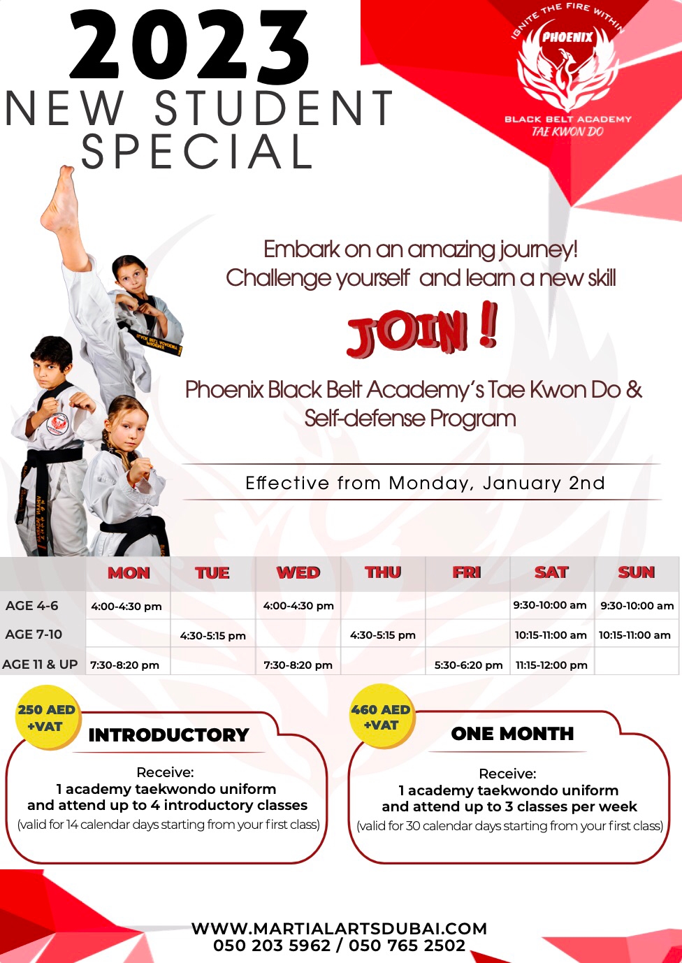 Dubai Martial Arts Phoenix Academy special offer kids activities Tae Kwon Do